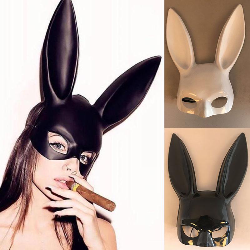 Adult Black Shiny PVC Halloween Cat Bat Catwomen Animal Costume Half Mask