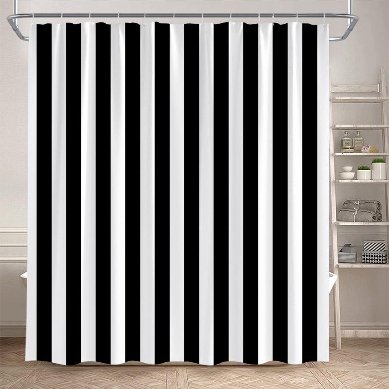 Modern Geometric Shower Curtain Black Line Pattern Minimalist White Bath Curtains Polyester Cloth Home Bathroom Decor With Hooks