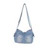 Washed Denim Slouchy Crossbody Bag with Front Pocket Casual Shoulder Purse for Women Daily