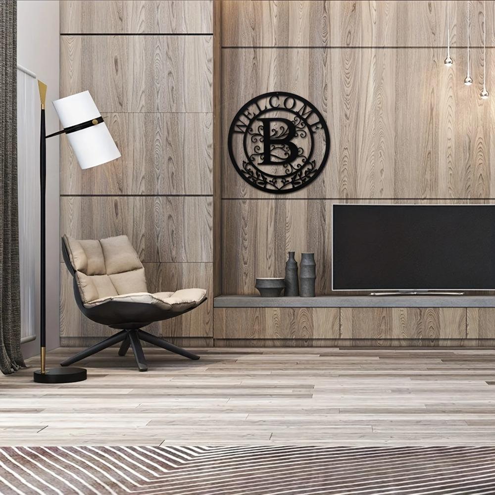 12 Inch Metal Tin Sign "Welcome" Black Letter B Stylish Wall Hanging for Room Front Door Decor Elegant Holiday Decoration