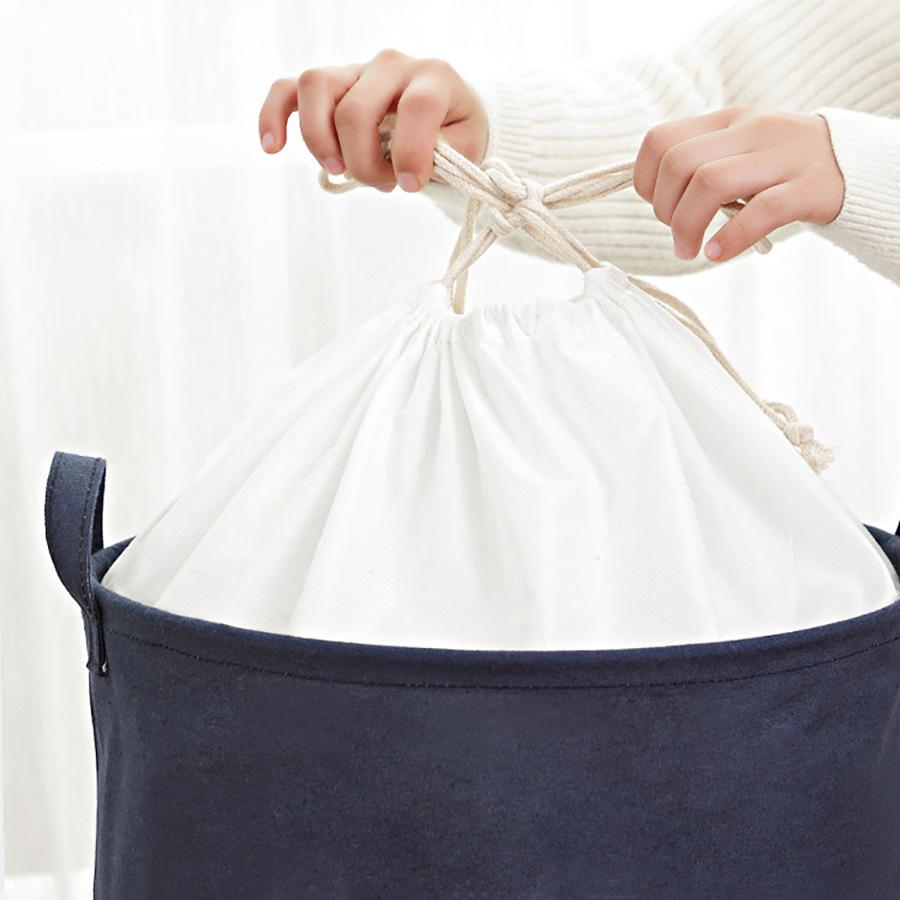 Foldable Dirty Clothes Basket Bundle Mouth Cotton Linen Cylindrical Type High Capacity Clothing Storage Moving Bag Waterproof