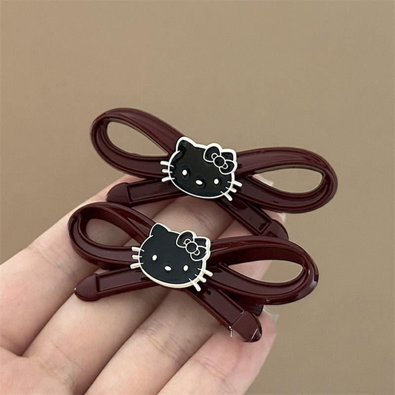 Cartoon cat red bow duck bill clip bangs side hairpin cute sweet girl heart hair accessories