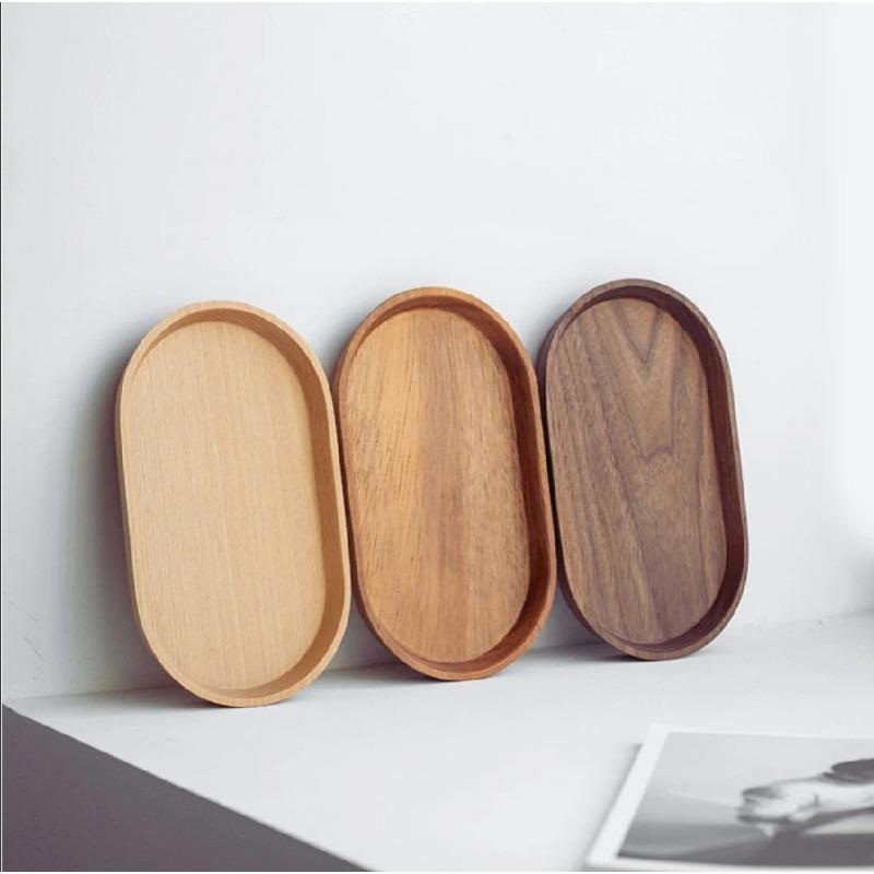 Japanese Wooden Serving Tray Oval Solid Wood Tea Coffee Snack Plate Small Exquisite Kitchen Tray