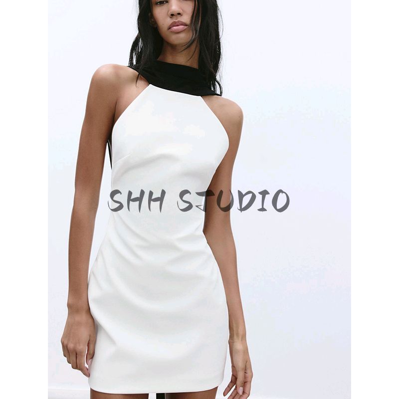 Spring New Women clothes Backless Party Evening dress Contrast Color Patchwork Sleeveless Short Dress 3067339