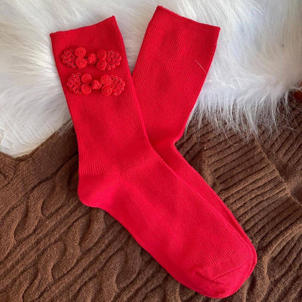 

Красные носки года по Зодиаку Хлопковые носки-гольфы с бантом Новинка в тубе Носки Китайский Новый год 3