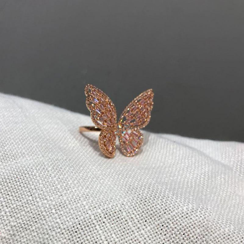 Purple Gold Pink Diamond Butterfly Shiny Ring Fashion Premium Design Rose Gold Plated Colored Gold Ring