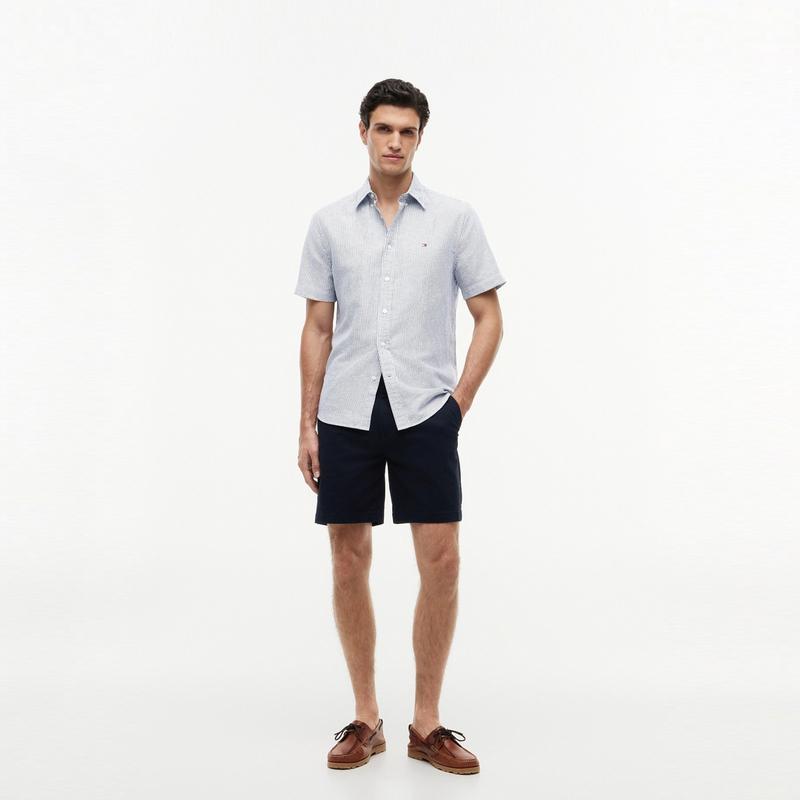 Tommy Hilfiger Cotton Linen Blend Casual Vacation Style Striped Short Sleeve Shirt Men shirts XM0XM07050