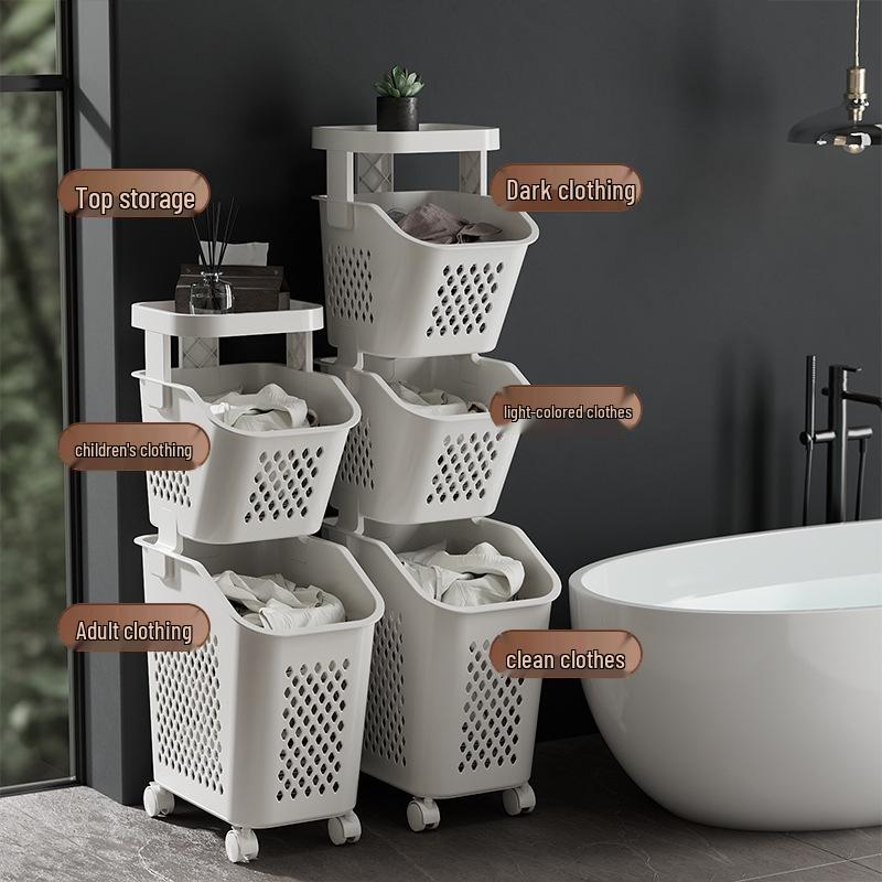 Narrow Laundry Basket Hamper with Storage Rack, Multi-Functional Cart for Dirty Clothes In Bathroom Gaps.