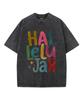 Colorful Bubble Letter Religious Inspirational Vintage Washed Hallelujah Graphic T-Shirt Men Women Short Sleeve Casual Tee Tops