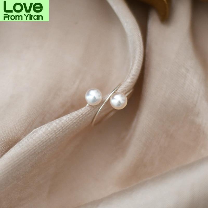 Ashiqi 925 Sterling Silver Natural Freshwater Double Pearl Ring Fashion Jewelry For Women Gift