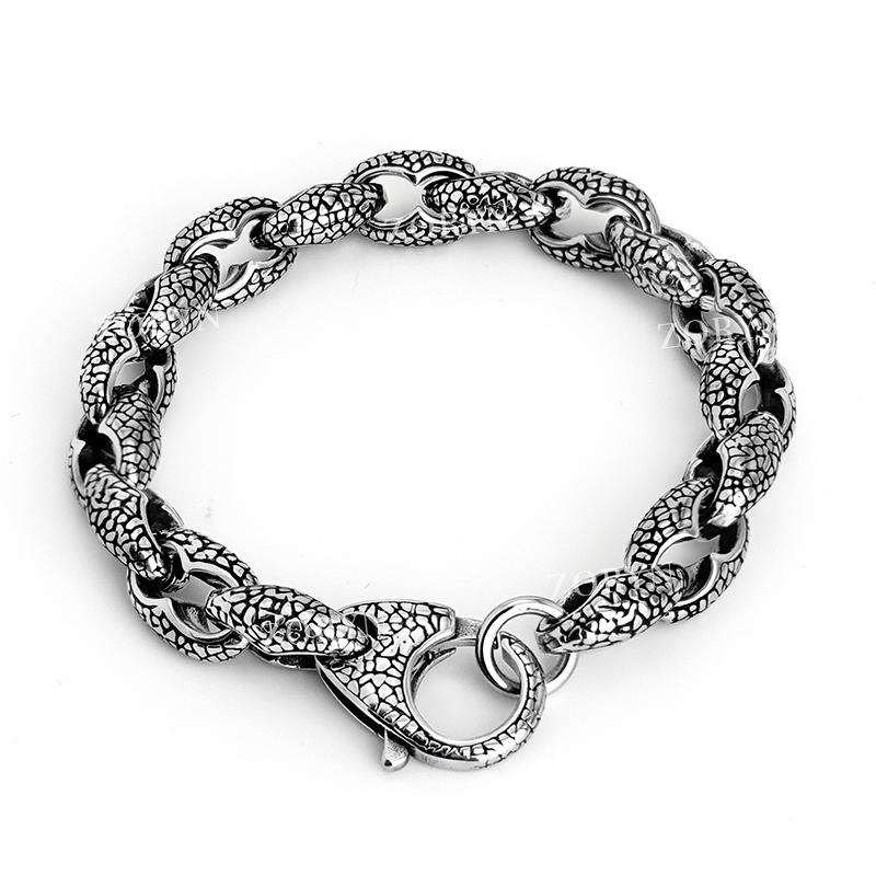 Mens Stainless Steel Cuban Link Bracelet Heavy Duty Black Oxidized Retro Gothic Punk Biker Style Jewelry Adjustable for Men
