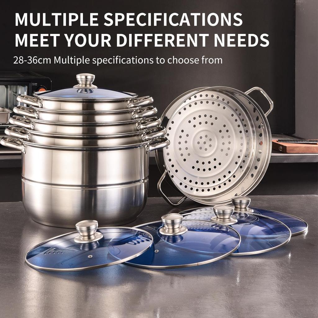 11-Piece Stainless Steel Soup and Steamer Pot Set, Large Sizes 28-36cm for Export Kitchen Cooking