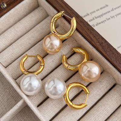 Retro Schlichtes Temperament Kreis Perle Kreis Ohrringe Leichter Luxus Seniorengefühl Ohrstecker Elegantes Temperament Seniorengefühl von Herbst und Winter