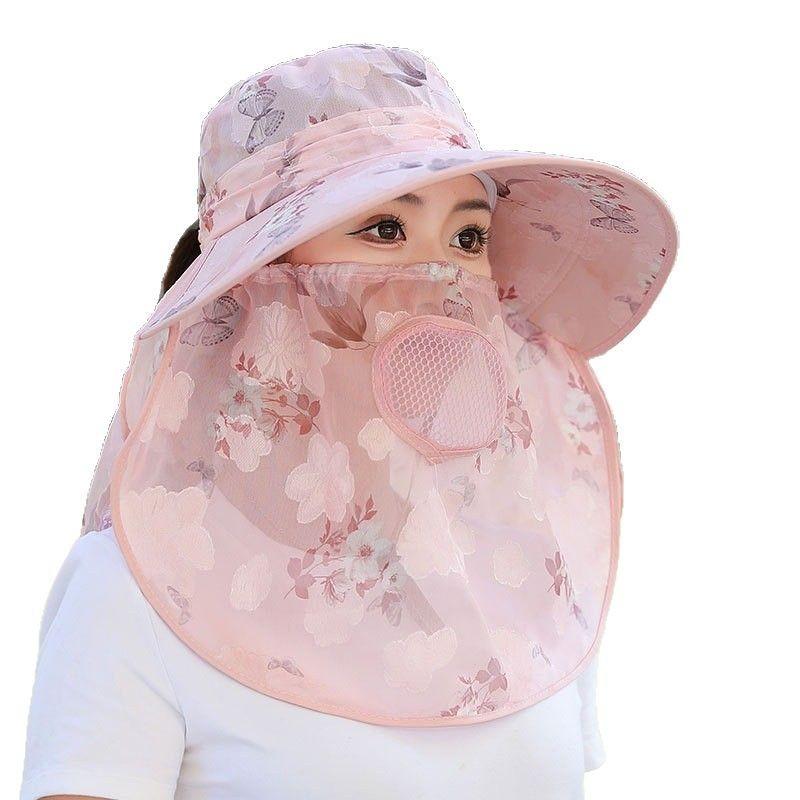 Polyester Chiffon Sun Hat With Face Mask And Neck Cover For Outdoor Gardening Sun Protection