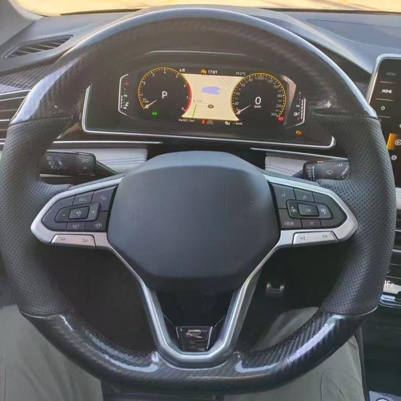 

Car Steering Wheel Cover Leather For Volkswagen VW Atlas Golf 8 Mk8 Polo Jetta Steering Wheel Braid Car Accessory Beige Thread