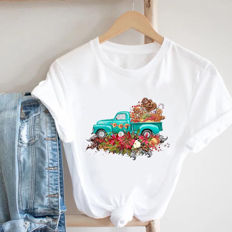 

(Asian Size) Tee Top Cartoon Lovely Cute 90s Merry Christmas New Year Holiday Casual Women Print Lady Short Sleeve Fashion Graphic T-shirts