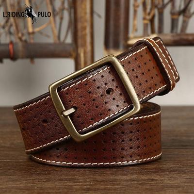 Riem Heren Retro Casual Cool Trendy Alles-Passend Hol Eerste Laag Rundleer Gesp Echt Leer Jeans Riem Heren