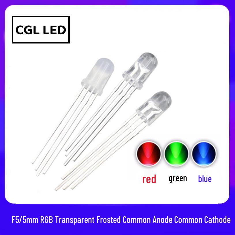 5mm RGB Transparent Frosted 4-Pin LED Beads F5 Common Cathode/Anode Through-Hole Diode