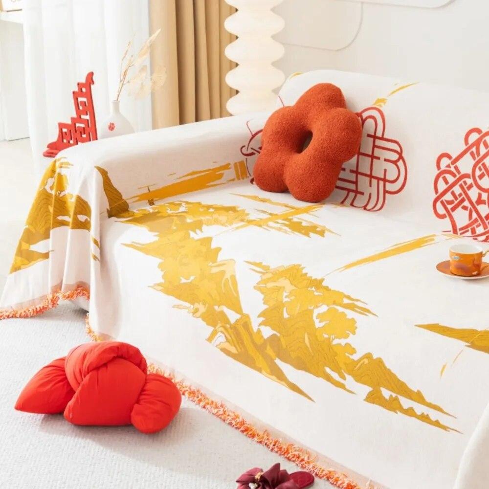 Chinese New Year Red Sofa Cover Towel  New Sofa Cushion Lazy One Piece of Four Seasons Universal Chenille Blanket Carpet