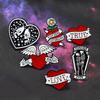 Red Heart, Black & White Skull, and Star Brooches: European & American Clothing Accessories