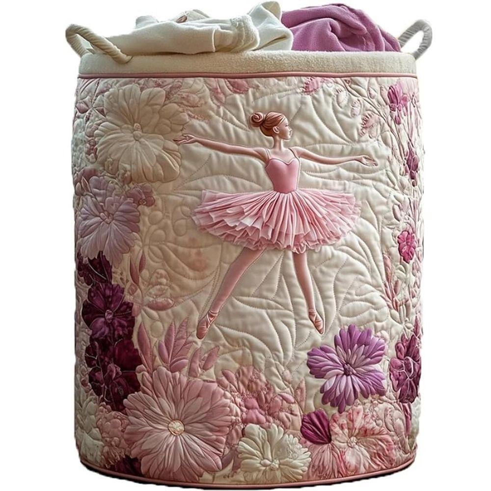 Cesto per Bucato Trapuntato di Grande Capacità con Manico Organizer per Vestiti Giocattoli Borsa Portaoggetti in Tessuto Floreale