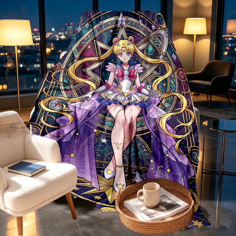 Sailor Moon Print Blanket - Soft & Comfortable, for Bedroom, Travel, Sofa, Home Decoration - Birthday Christmas Gift for Friend