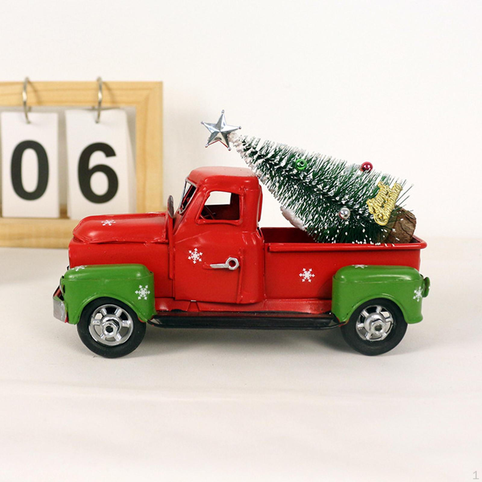 

Christmas Red Truck Decorations Rustic Metal Car Model Xmas Ornaments for Table S