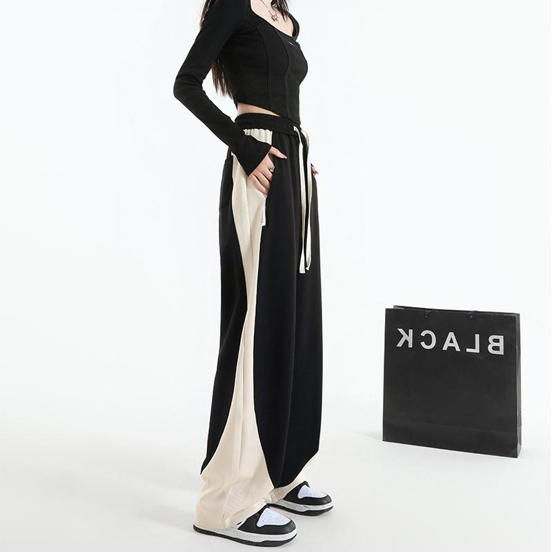 

Спортивные штаны, женские брюки в стиле пэчворк, свободные широкие брюки с эластичной резинкой на талии, повседневная весенняя уличная одежда, модные черные брюки Y2k S чёрный