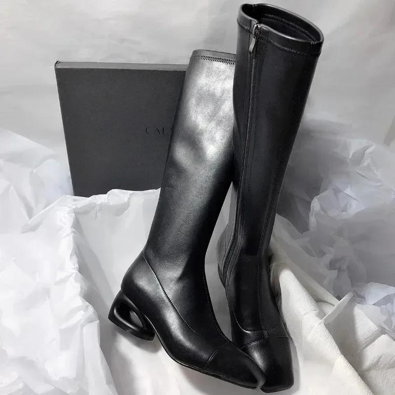 Fashion 2025 New Square Toe Block Heel Back Zipper Fashion Simple Boots New High-end Fashion Women's Boots for Autumn and Winter