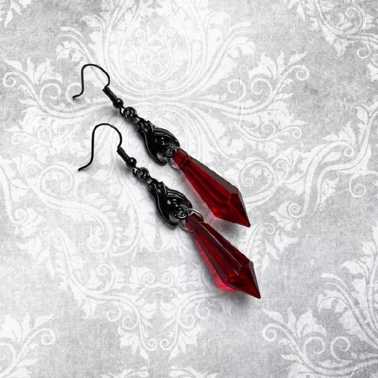 Fashion Pointed Red Gem Drop Earring for Women Crystal Black Bat Pendant Earring