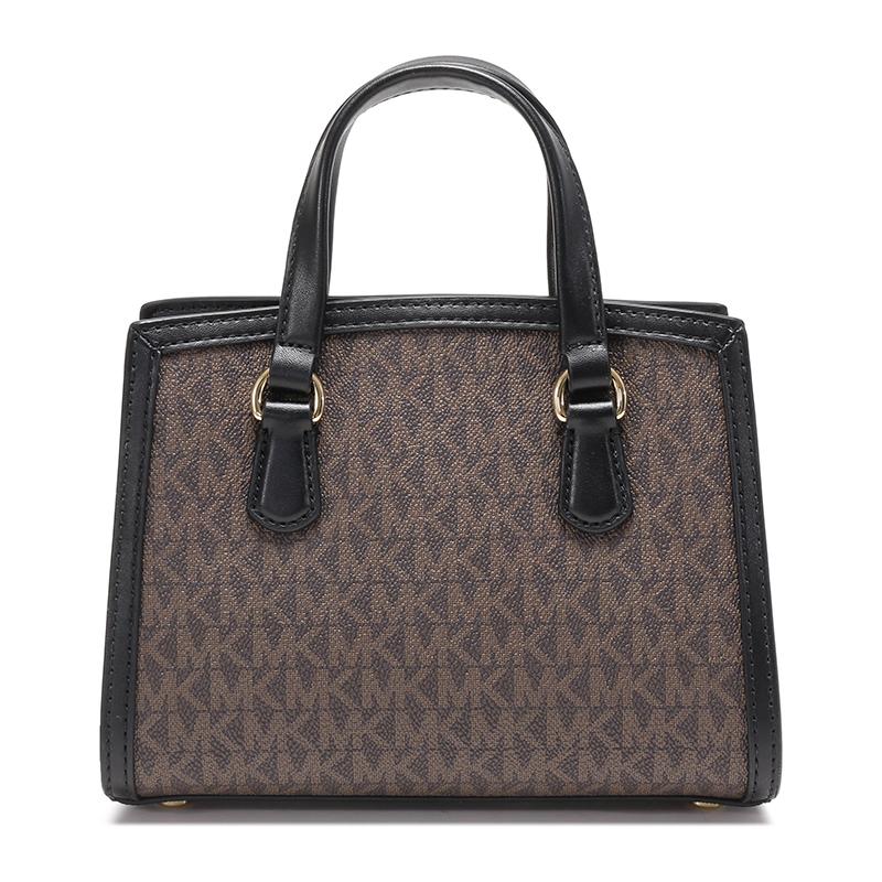 Michael Kors Chantal Classic Logo Pebbled Tote Bag Women Tote Black Brown 32R3G7CC0B-BROWN-BLK