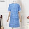 ZANZEA Women Casual Round Neck Short Sleeve Print Dress