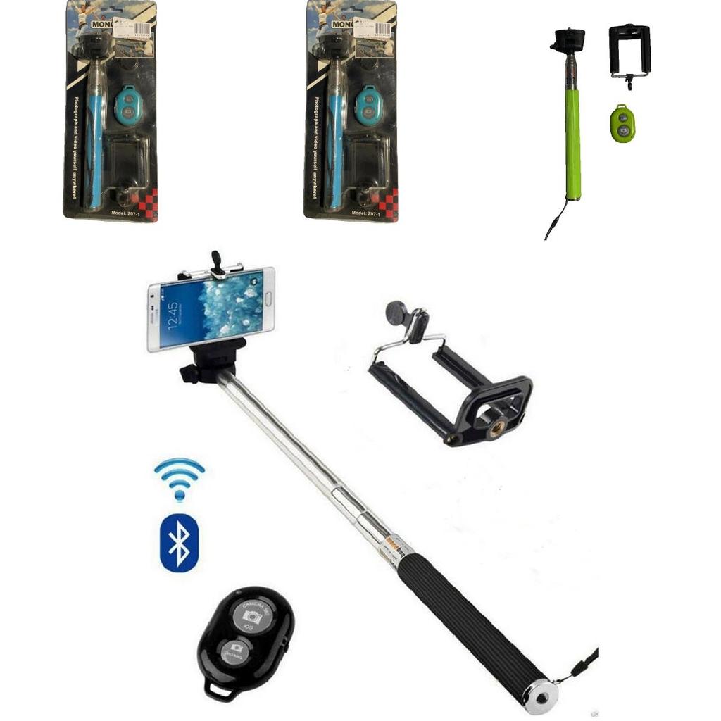 Stainless Steel Section Telescoping Selfie Stick With Bluetooth Remote For Travel Photography