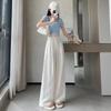 Cotton and Linen Summer Women's Wide Leg Full Pants High Waist Summer Female Elegant Minimalism Straight Loose Trousers