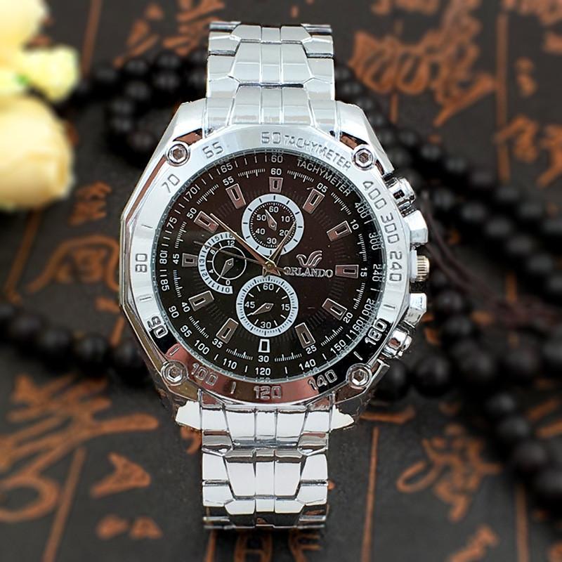 Mens Fashion Steel Band Watch With Quartz Movement And Compass For Business Gift