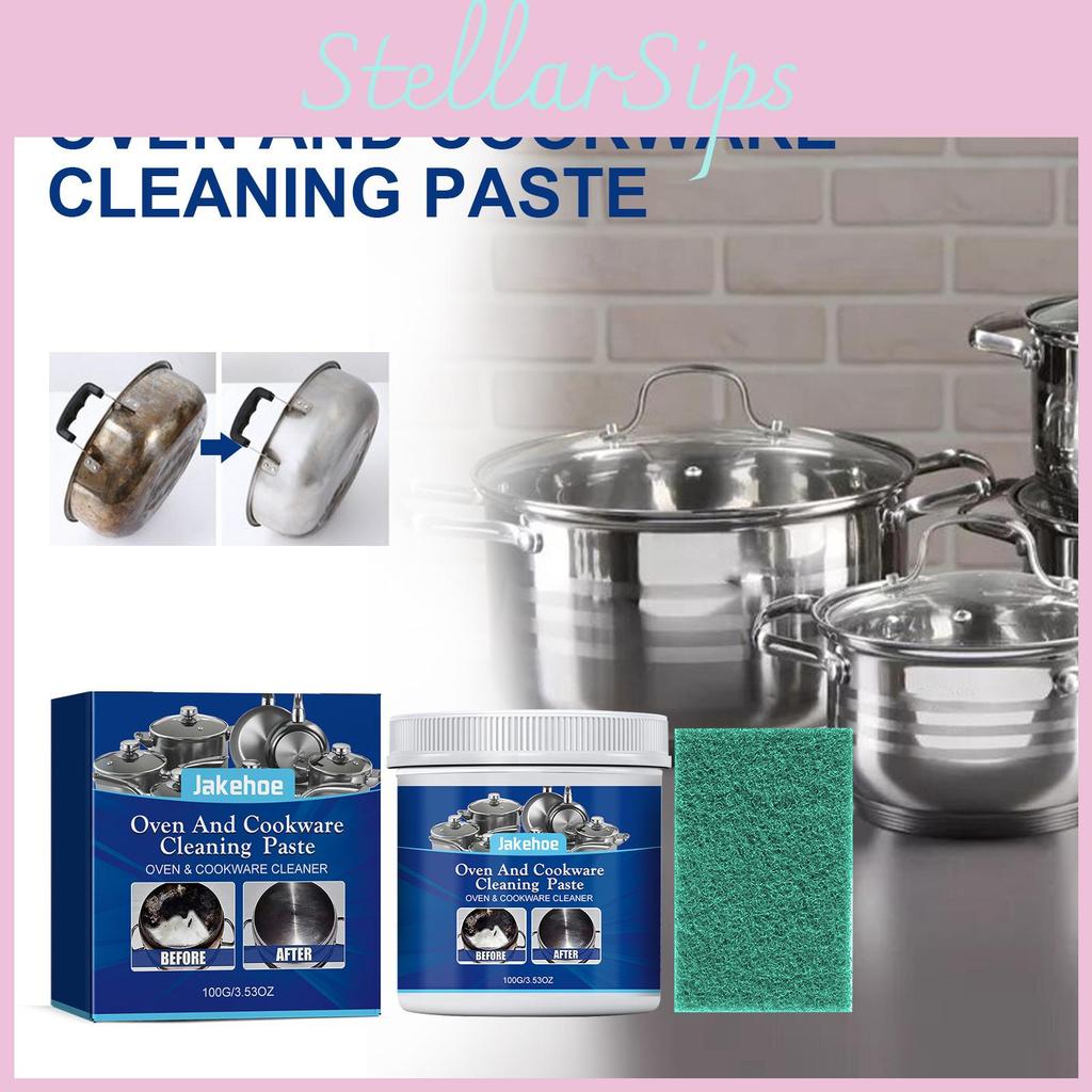 Jakehoe Stainless Steel Cleaning Paste For Kitchen Utensils And Grease Removal With 100g And Scouring Cloth