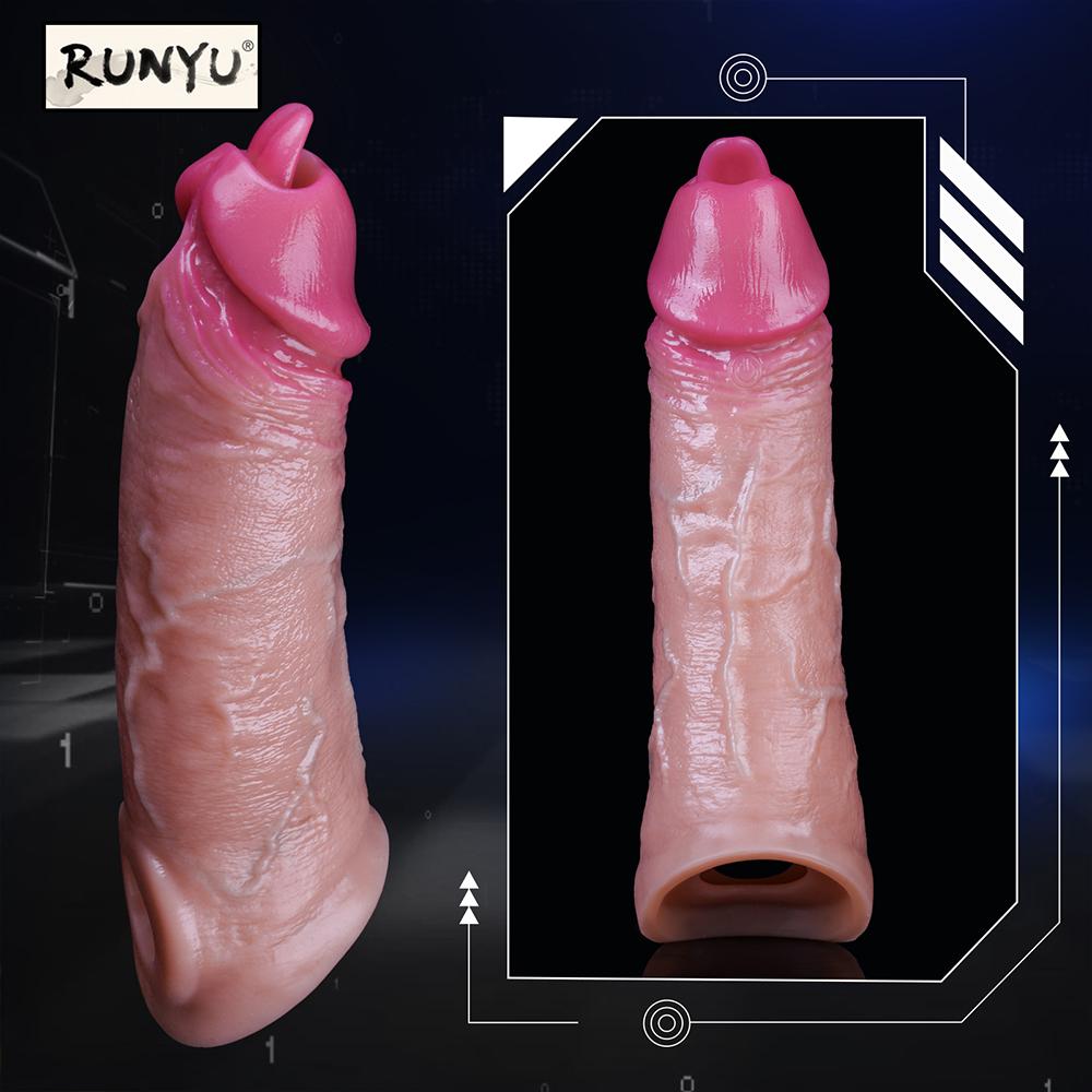 Reusable Enlarger Soft Realistic Penis Sleeve Big Growth Real Silicone Dick Delayed Ejection Extend Cock Condom Sex Toys For Man