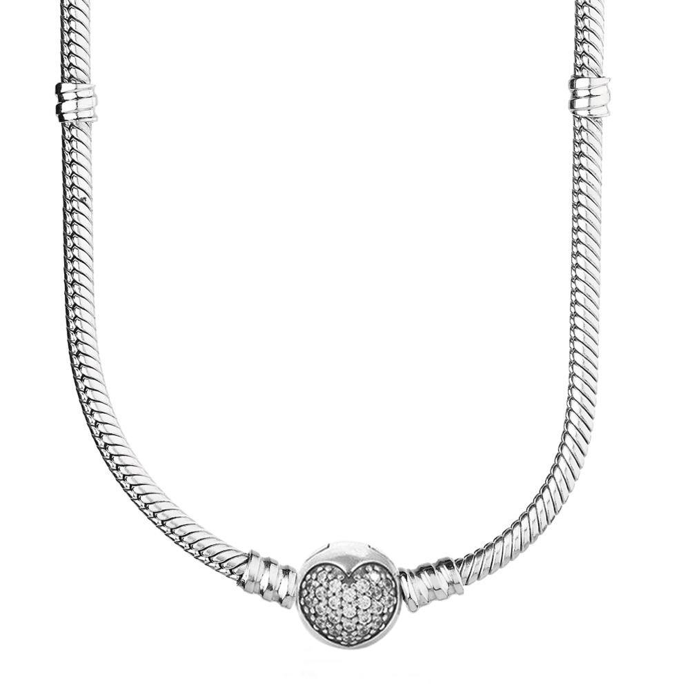 Original Poetic Blooms Love Heart Ball Barrel Clasp Snake Chain 925 Sterling Silver Necklace For Fashion Bead Charm DIY Jewelry