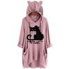 Women Casual Print Cat Ear Hooded Long Sleeves Pocket Top Blouse Shirt