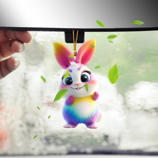5Pcs Rabbit Pendant Acrylic Cute Rainbow Rabbit Hanging Ornament Doors Windows Bags Charm Car Rearview Mirror Easter Spring Decoration
