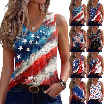 V-Neck Tank Top Women Print Tank Tee Casual Loose Fit Sleeveless Shirt