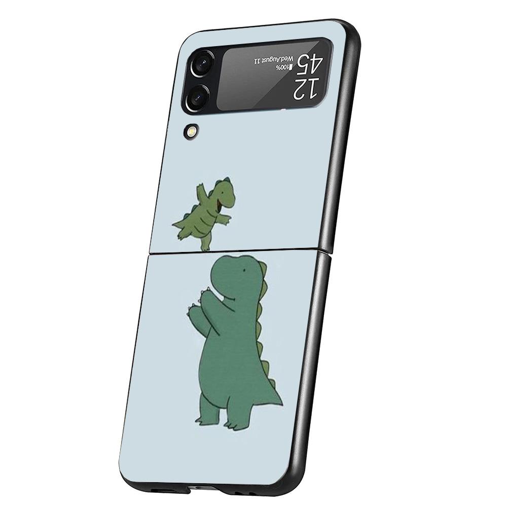 Cute Cartoon Dinosaur Baby Case Phone Cover for Samsung Galaxy Z Flip 6 5 4 3 5G ZFlip6 ZFlip5 ZFlip4 ZFlip3 Black Hard Trend Fu