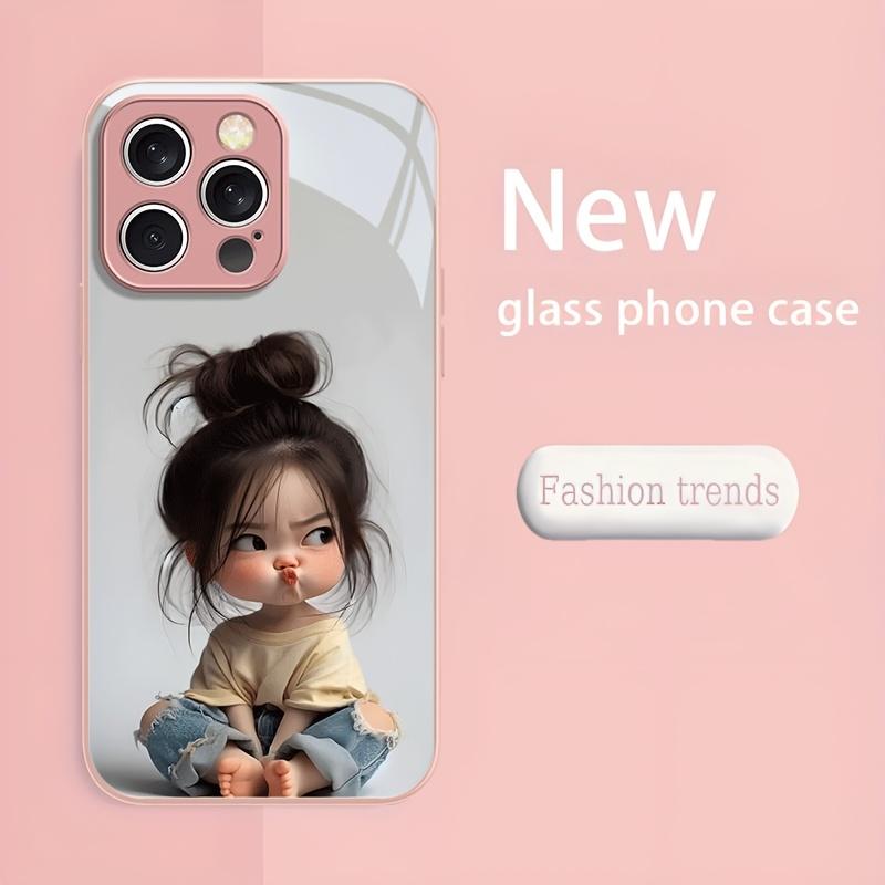Cute chubby face little girl pattern phone case suitable for iPhone 17 16 15 14 13 12 11 Pro/Max/Plus anti drop and shockproof