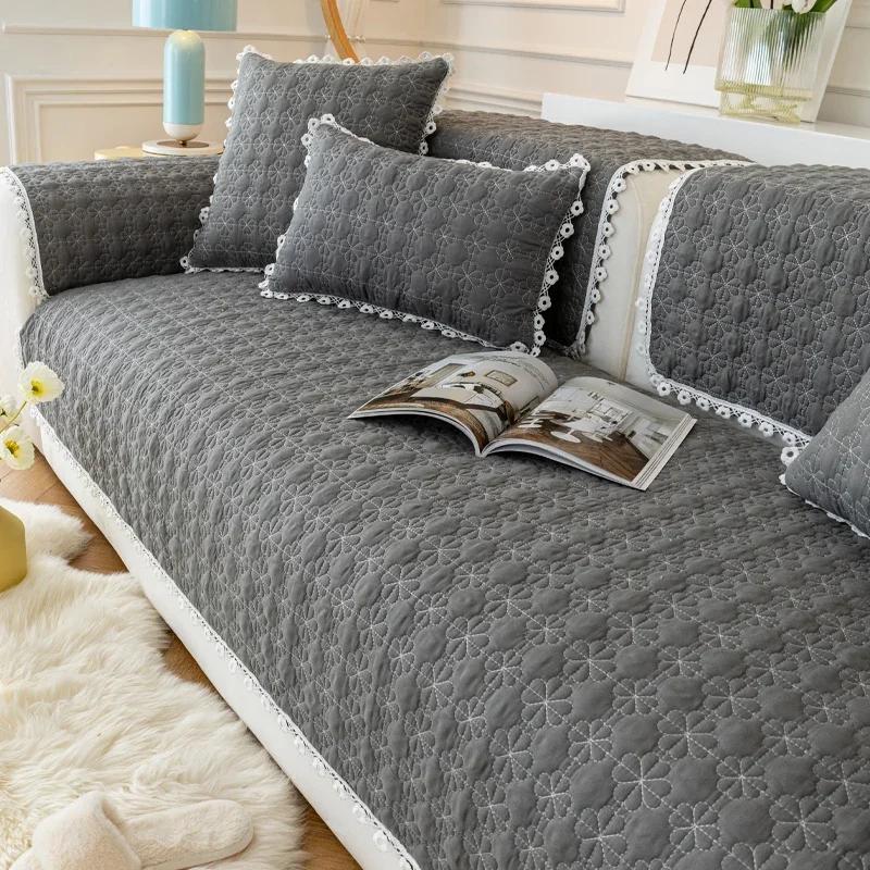 

Four Seasons Seat Ma 3D Non-Slip Checkered Quilting Sofa Towel Soft Couch Covers Towel t white Lace Hem Universal Warm Cloth 70*70cm