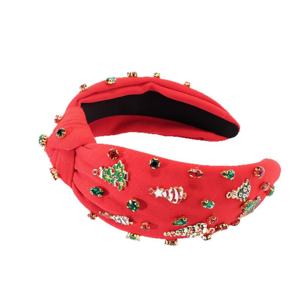 European-American Red Rhinestone Christmas Headband & Hair Clip