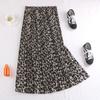 Qooth Summer Mid Length Pleated Skirt Leopard Print Chiffon Skirt Casual Elegant Women Skirts QT120