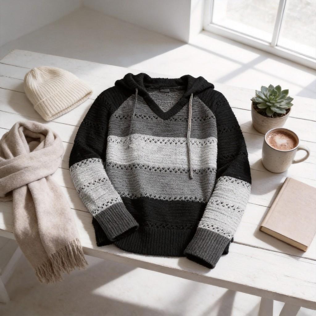 Womens Cozy Knitted Sweater With Vneck For Casual Winter Wear
