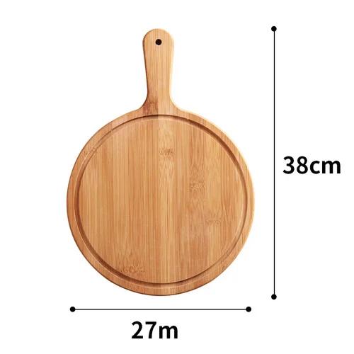 Bamboo-wood pizza tray round handle Japanese-style household western-style steak tableware Pizza tray bottom supports solid wood