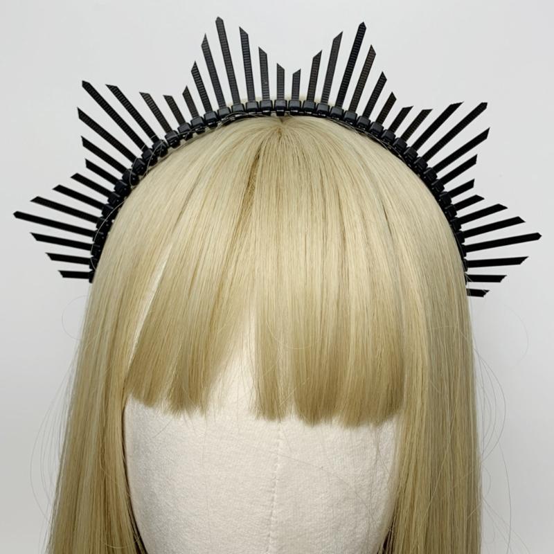 Dark Headband Angel Crown Headband Bridal Tiaras Divine Princess Headpiece Hair Hoop Baroque Spiked Tiaras