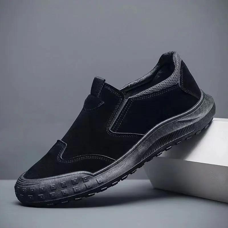 

Модная мужская рабочая обувь с защитой от скольжения, повседневные лоферы из кожи, слипоны для ходьбы для мужчин 2025 44